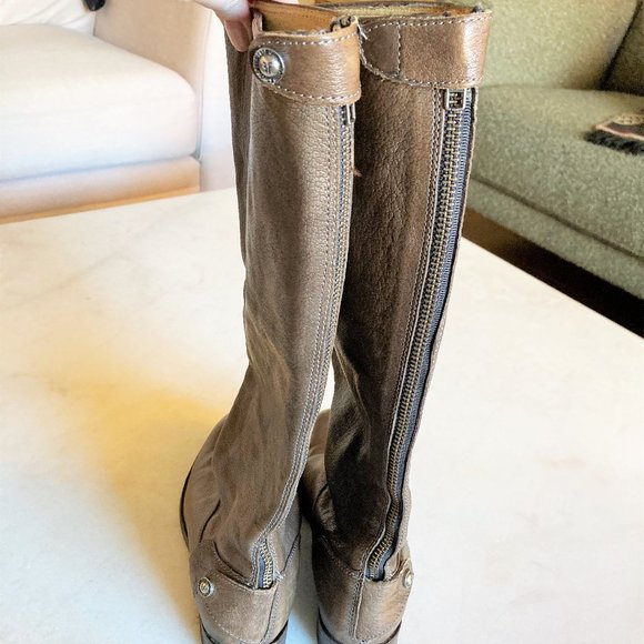 Frye Melissa tall leather boot with back zipper flat / low heel brown equestrian - Picture 10 of 14